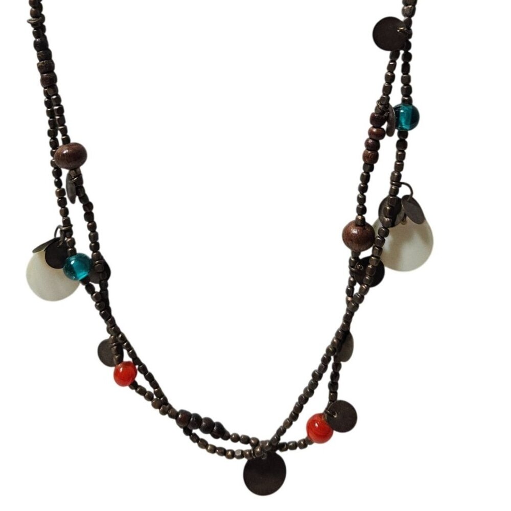 Bohemian Beaded Necklace Multicolor Accents Coin Charms Fashion Jewelry Women